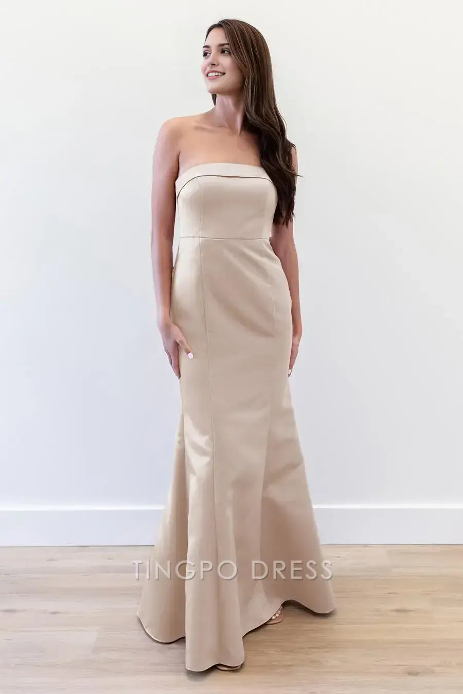 TingPo Wholesale Elegant strapless slim fit dress - Solid color back bow detail party dress